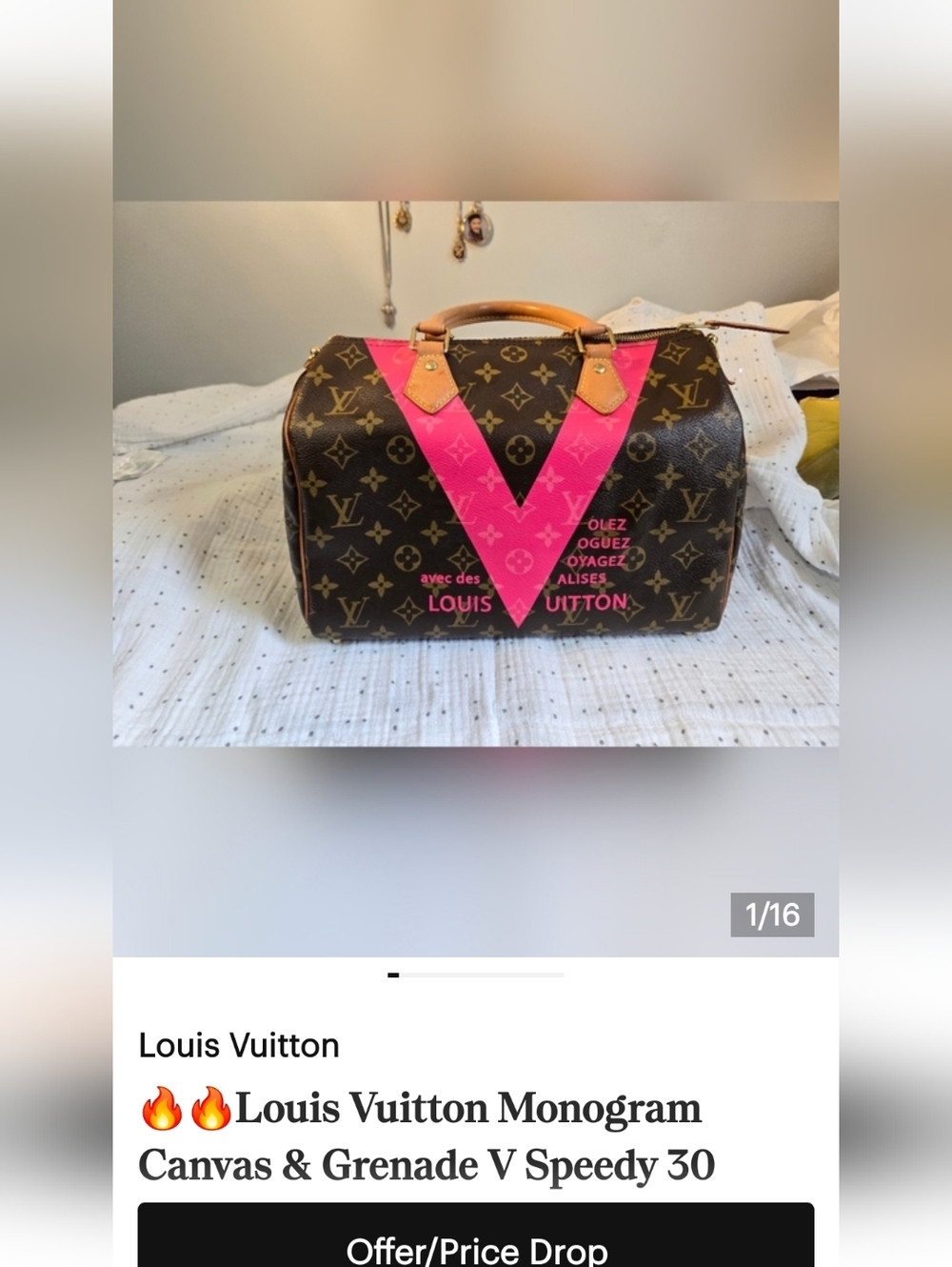 Louis Vuitton Monogram Speedy 30 with Bright Pink V Accent